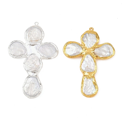 Большие подвески из жемчуга Natura Keshi, с латунной фурнитурой , крест прелести, белые