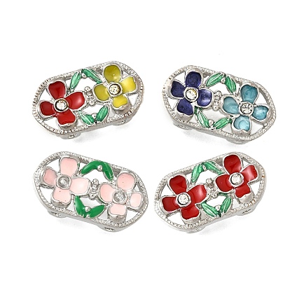 Латунные хрустальные стразы овальные с 2 цветочными многорядными звеньями, Эмаль стиле, без кадмия и без свинца, стойки покрытие, платина