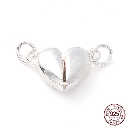 925 Sterling Silver Magnetic Clasps, With Jump Rings, Love Hearts