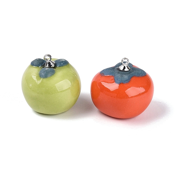 Handmade Porcelain Pendants, Persimmon Charms, with Brass Loops, Platinum
