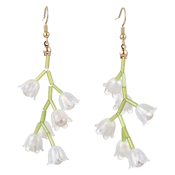 Серьги-подвески из ракушечного жемчуга и искусственного желе с акриловыми бусинами, с  латунными крючками для серег, цветок