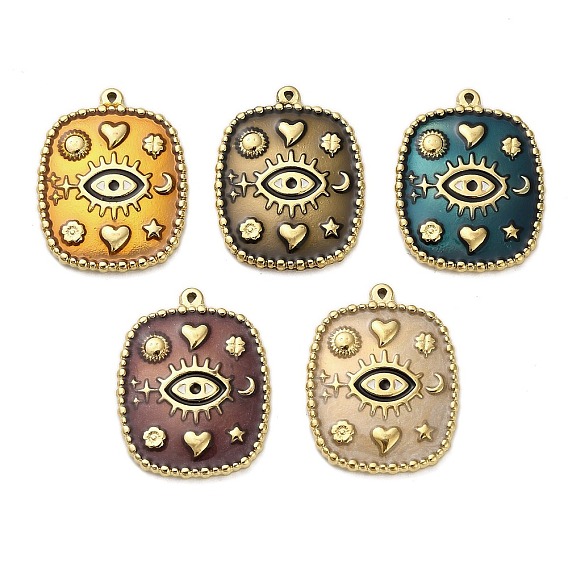 304 подвески из нержавеющей стали, прямоугольник с сглаза, с эмалью, реальный 18 k позолоченный, ионное покрытие (ip)