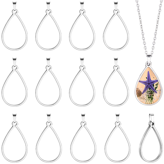 20Pcs 304 Stainless Steel Open Back Bezel Pendants, with 201 Stainless Steel Findings
