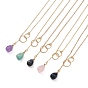 Teardrop Natural Gemstone Pendants Necklaces, with Brass Linking Rings & Cable Chains, 304 Stainless Steel Lobster Claw Clasps
