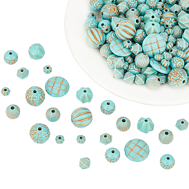 Plating Acrylic Beads, Golden Metal Enlaced, Mixed Shapes