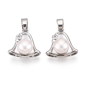 Подвески из натурального пресноводного жемчуга, латунные микропаве прозрачные кубические циркониевые подвески, рождественский колокольчик