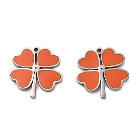 304 Stainless Steel Enamel Charms, Stainless Steel Color, Heart Clover Charms