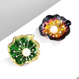 Leaf Enamel Pins, with Platic Pearl, Alloy Rhinestone Brooches for Backpack Clothes