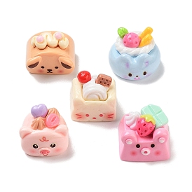 Cute Opaque Resin Imitation Food Decoden Cabochons, Pig/Cat/Rabbit/Dog/Bear Cake