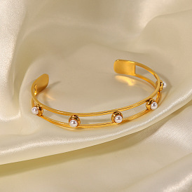 Luxury Titanium Steel Bracelet with Pearl Decoration - Unique Design, Sophisticated.