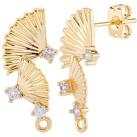 10шт. латунная фурнитура для сережек-гвоздиков с микропаве из кубического циркония, вентилятор, 10шт латунные фрикционные ушные гайки