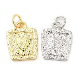 Brass Charms, with Jump Ring, Long-Lasting Plated, Lead Free & Cadmium Free, Trapezoid with Heart Charm