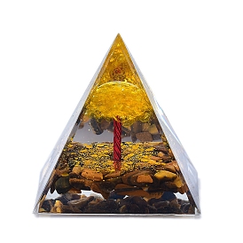 Orgonite Pyramid Resin Energy Generators, Reiki Natural Tiger Eye & Peridot Chips Tree of Life Chips Inside for Home Office Desk Decoration