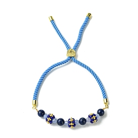 6mm Round Dyed Natural Gemstone Bead Slider Bracelets, Adjustable Glass Seed Bead Stackable Bracelets for Women