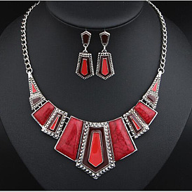 Комплекты из пятиугольного цинкового сплава Bohemia с подвесками из синтетической бирюзы и серег-гвоздиков, платина