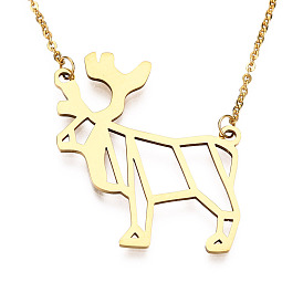 201 Stainless Steel Pendant Necklaces, with Cable Chains, Christmas Reindeer/Stag