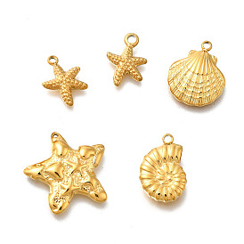304 прелести нержавеющей стали, реальный 14 k позолоченный, ионное покрытие (ip), подвеска в форме ракушки и морской звезды