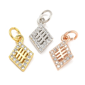 Rack Plating Brass Micro Pave Clear Cubic Zirconia Pendants, Long-Lasting Plated, with Jump Rings, Lead Free & Cadmium Free, Rhombus