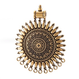 Tibetan Style Alloy Chandelier Components Links, Flat Round with Flower