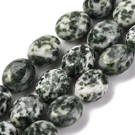 Natural Green Spot Jasper Beads Strands, Flat Oval