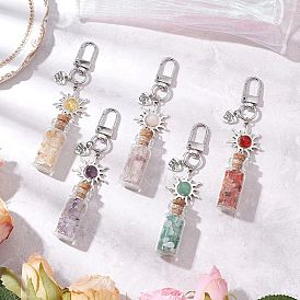 Стеклянная бутылка желаний с натуральными и синтетическими драгоценными камнями внутри подвесных украшений, подвески из сплава в виде солнца и поворотных застежек для украшений сумок