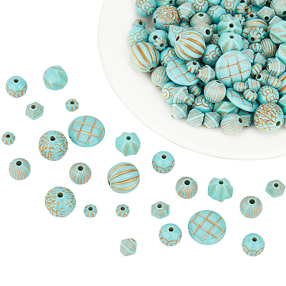 Plating Acrylic Beads, Golden Metal Enlaced, Mixed Shapes