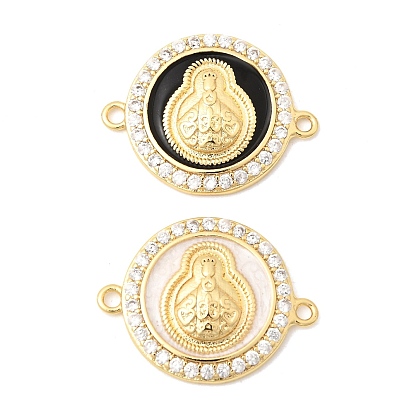 Латунные микропаве из прозрачных кубических цирконий с эмалью, религиозные соединительные подвески., плоская круглая с необработанными звеньями, долговечный, без кадмия и без свинца, стойки покрытие, реальный 18 k позолоченный