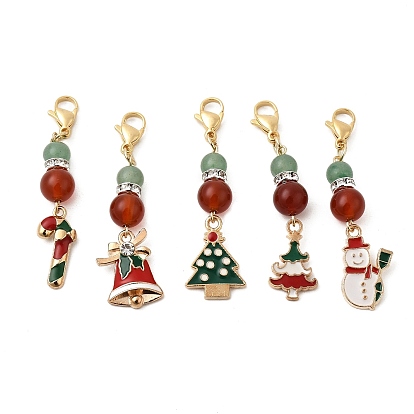 Рождественская елка/колокольчик/снеговик/конфета из сплава эмали подвесные украшения, Подвески из натурального сердолика и зеленого авантюрина для украшений сумок-брелоков