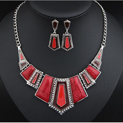 Комплекты из пятиугольного цинкового сплава Bohemia с подвесками из синтетической бирюзы и серег-гвоздиков, платина