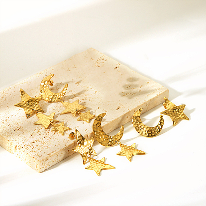 Стильные 304 серьги-гвоздики из нержавеющей стали в форме звезды и луны, асимметричные серьги для женщин