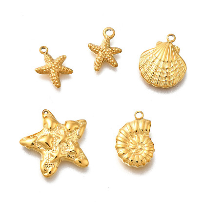 304 прелести нержавеющей стали, реальный 14 k позолоченный, ионное покрытие (ip), подвеска в форме ракушки и морской звезды