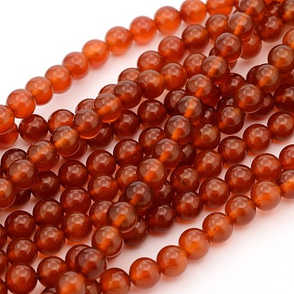 Gemstone Beads Strands, Natural Carnelian, Dyed, Round, Red, 8mm, Hole: 1mm, about 49pcs/strand, 15~16 inch