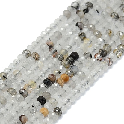 Natural Rutilated Quartz Beads Strands, Faceted, Rondelle