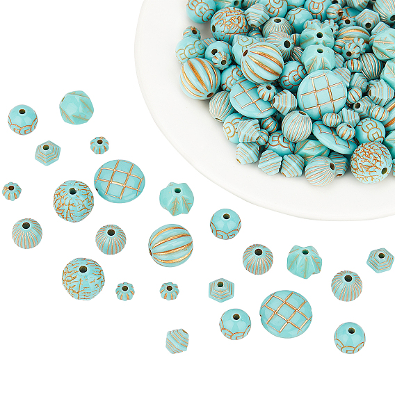 Plating Acrylic Beads, Golden Metal Enlaced, Mixed Shapes