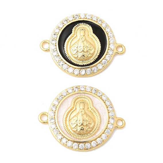 Латунные микропаве из прозрачных кубических цирконий с эмалью, религиозные соединительные подвески., плоская круглая с необработанными звеньями, долговечный, без кадмия и без свинца, стойки покрытие, реальный 18 k позолоченный