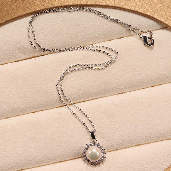 Ожерелья с подвеской-цветком из натурального пресноводного жемчуга, ювелирные изделия из латуни с микро-паве из прозрачного кубического циркония для женщин