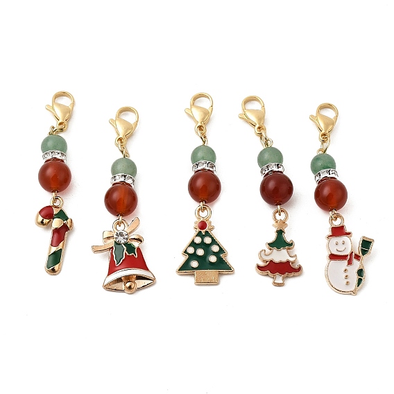 Рождественская елка/колокольчик/снеговик/конфета из сплава эмали подвесные украшения, Подвески из натурального сердолика и зеленого авантюрина для украшений сумок-брелоков