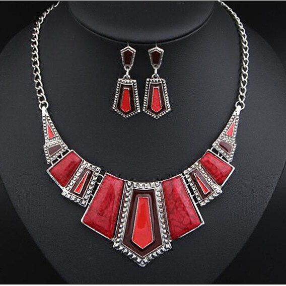 Комплекты из пятиугольного цинкового сплава Bohemia с подвесками из синтетической бирюзы и серег-гвоздиков, платина