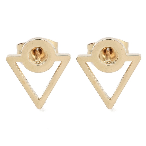 PVD Vacuum Plating 304 Stainless Steel Stud Earrings for Women, Hollow Triangle