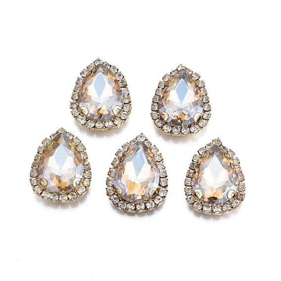 Sew on Rhinestone, Transparent Glass Rhinestone, with Brass Prong Settings, Faceted, Teardrop