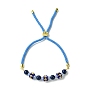 6mm Round Dyed Natural Gemstone Bead Slider Bracelets, Adjustable Glass Seed Bead Stackable Bracelets for Women