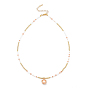 Pendant Necklaces, with Brass Beads, Frosted Glass Beads, Alloy Charms, Plastic Imitation Pearl and 304 Stainless Steel Lobster Claw Clasps, Shell Shape