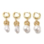 Серьги-кольца из латуни с микропаве и прозрачным фианитом, с пластмассовой жемчужиной abs, долговечный, без свинца и без кадмия