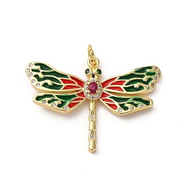 Латунь микропаве фианиты с подвесками из эмали, стрекоза, стойки покрытие, без свинца и без кадмия, долговечный, с целью перехода в кольце