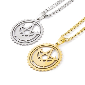 304 Stainless Steel Enamel Necklaces, Moon with Star Pendant Necklaces