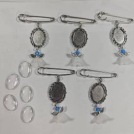 Bastelsets für Foto-Anhänger-Broschen aus Eisen zum Herstellen von Blumenstrauß, mit Anhänger aus Acryl und Legierung und Glascabochons, ellipsenförmige