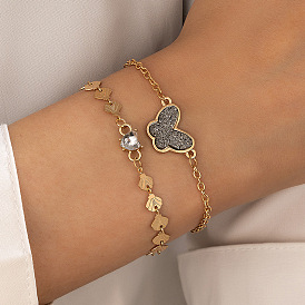Sparkling Butterfly Chain Multi-layer Bracelet with Diamond-encrusted Shell Metal Beads