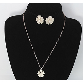 Ожерелья и серьги-гвоздики из цветочного сплава с подвеской «кошачий глаз»