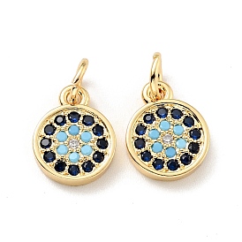 Eco-friendly Brass Micro Pave Colorful Cubic Zirconia Pendants, with Jump Ring, Cadmium Free & Lead Free, Flat Round