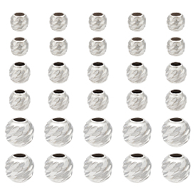 30Pcs 3 Style 925 Sterling Silver Spacer Beads, Round
